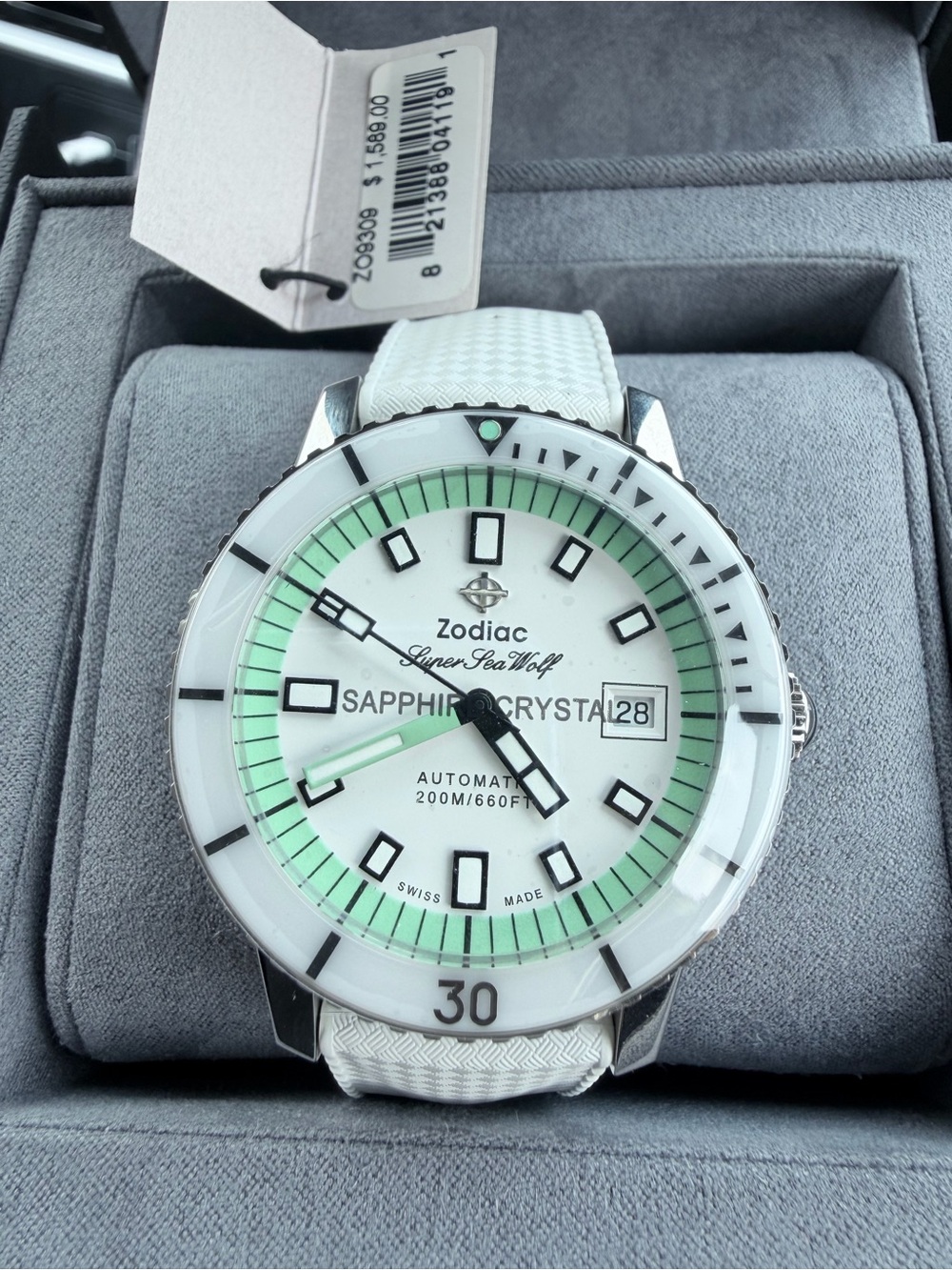 Zodiac Super Sea Wolf Automatic White and Mint Green Dial Diver Watch- Brand New